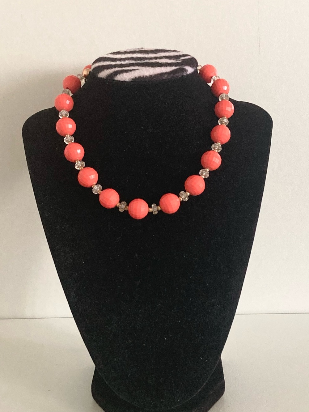 Napier Coral tone Bead preloved Necklace with Clear Crystal Spacers jewelry